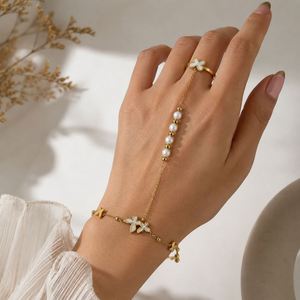 Chaîne de doigt en acier inoxydable plaqué or 18 carats avec perles, motif Papillon Céleste, tendance, pour femme, à porter au quotidien, style superposé, bijou de bras - Product Image 6