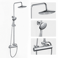 Ensemble de douche carré classique effet pluie chromé, système de douche de salle de bain avec mitigeur en laiton, douchette à main et barre coulissante murale