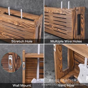 Wooden Wall Mounted <b>Router</b> Stand With Cable Organizer For Living Room Storage <b>Box</b> - Product Image 2