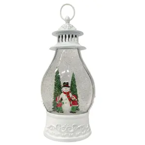 Music Christmas Lantern Light Round Portable Wind Lamp Light Santa LED Holiday Party Light with Snowman Scene