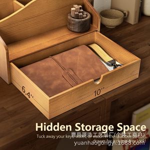 Wooden Desktop Organizer With Drawer And Partitions For Office <b>Desk</b> Storage Rectangle Shape <b>Wall</b> Mounted Type - Product Image 5