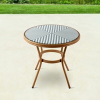 Table de salle à manger ronde en aluminium de rotin de jardin de meubles de café en osier de patio extérieur moderne