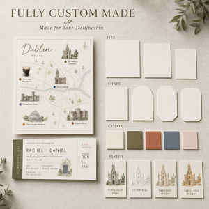 Suite di Cancelleria Personalizzata per Matrimoni all'Estero, Invito con <span class=keywords><strong>Mappa</strong></span> Illustrata della Città <span class=keywords><strong>e</strong></span> Carta d'Imbarco con Itinerario del Weekend - Product Image 6