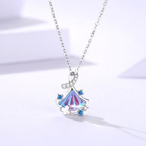 Collier en Argent Sterling S925 avec Zircon Irisé en Forme de Petit Éventail, Chaîne de Clavicule Exquise pour Femme, Style Niche Rêveur Forêt - Product Image 3