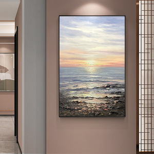 ภาพวาดตกแต่งทางเข้าแบบโมเดิร์นเรียบง่ายรูปทรงสี่เหลี่ยมผืนผ้าแนวตั้งลายวิวทิวทัศน์วาดด้วยมือบนกระเบื้องพอร์ซเลนพร้อมไฟ LED อะลูมิเนียมอัลลอยด์ - Product Image 2