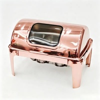 Chauffe-Plat Professionnel en Acier Inoxydable 9L Or Rose à Chaud, pour Buffet, Hôtel et Restaurant, avec Couvercle Roulant