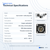 Ensemble de prises d'aviation WS16 avec fils de connexion aux deux extrémités, broches plaquées or pour machine CNC