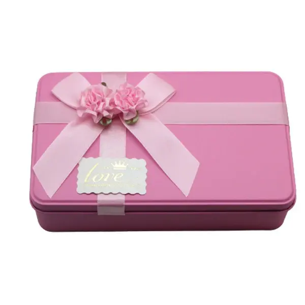 Personalized customised pink tin box with lid rectangle
