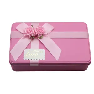 뚜껑 직사각형과 맞춤형 핑크 주석 상자