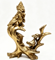 Figurine de coq en résine dorée, statue de poulet Feng Shui chinois sur base en racine d'arbre, ornement porte-bonheur pour la richesse, pour la maison, le bureau