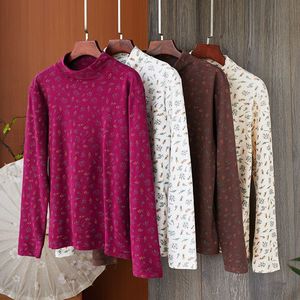 Women's High Neck Long Sleeve Floral Print Base <b>Layer</b> Warm Inner <b>Top</b> Autumn Winter Slim Fit Viscose Fiber T-Shirt - Product Image 1