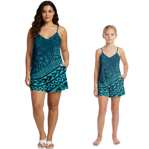 Conjuntos <span class=keywords><strong>de</strong></span> pantalones cortos a juego para madre e hija, monos bonitos para niñas con estampado samoano, polinesio, Tapa, Fiyi, y monos hawaianos para mujer. - Product Image 5