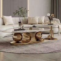Table basse moderne de luxe pour la maison, table de salon avec plateau en pierre frittée, table basse minimaliste moderne dorée
