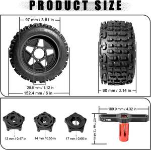 Rueda Todoterreno para Camioneta Monster de 3.8 Pulgadas con Adaptadores Hexagonales de 17 mm/14 mm/12 mm Incluidos para TRAXXAS Sledge ARRMA KRATON Outcast <span class=keywords><strong>Tamiya</strong></span> HSP - Product Image 2