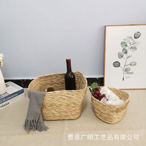 Handmade Straw Woven Storage <b>Basket</b> Rectangle Brown For Living Room Desktop Coffee <b>Table</b> Japanese Style - Product Image 1