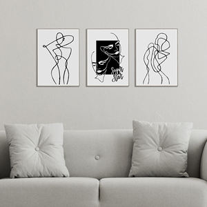 Dipinti astratti moderni di alta qualità linea minimalista in bianco e nero donna immagine astratta a olio Wall Art - Product Image 1