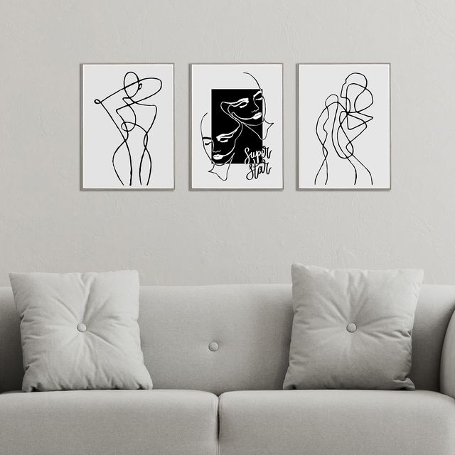 High Quality Modern Abstract Paintings Black and White Minimalist Line Woman Abstract Oil Picture Wall Art