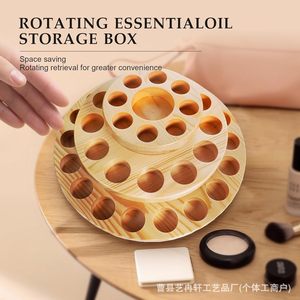 Wooden Essential Oil Organizer Desktop Storage Rack For Lipstick And Decanter Bottles <b>Pine</b> Wood Natural Color - Product Image 5