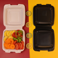 Boîtes à lunch carrées jetables personnalisées en PP de qualité alimentaire, biodégradables, avec logo personnalisé, épaisseur personnalisable, blanches et noires, pour usage en restaurant