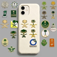 Autocollant en métal plaqué or en forme de carte de l'Arabie Saoudite avec drapeau et palmier pour la Fête nationale KSA, idéal pour téléphone