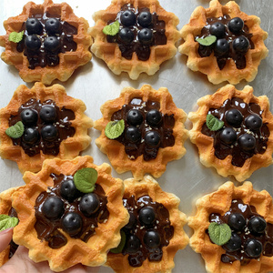Gaufre belge artisanale au chocolat Nutella, sauce noisette, confiture de fruits myrtille menthe, pour petit-déjeuner, dessert, pain, bonbons artisanaux, DIY - Product Image 3