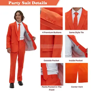 2 Pieces Men's Classic Orange Wedding Suit Blazer Solid Color Polyester Pants Adult Classic Suits for Halloween
