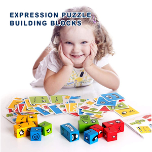 Blocchi di legno Espressioni di Corrispondenza Building Block In Età Prescolare Di Puzzle Gioco di Costruzione Cubi di Giocattoli Educativi Montessori Giocattolo per I Bambini - Product Image 2