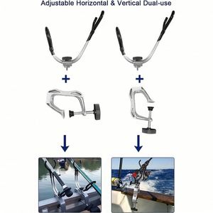 Soporte de caña de pescar de doble uso con diseño innovador de abrazadera ampliada y ajuste de 360 grados para embarcaciones, muelles, pontones y canoas - Product Image 3