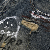 Shorts en jean déchirés amples pour hommes, style streetwear, motif graffiti, en denim délavé, fabrication OEM personnalisée, Jorts d'été
