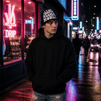 Bonnet en tricot noir thermique personnalisé avec logo jacquard, style streetwear, pour hommes et femmes, vente en gros