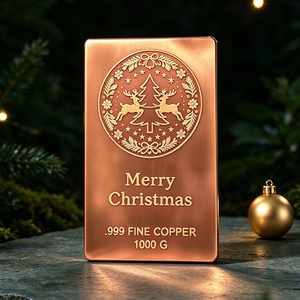 Feliz Navidad, Barra de Cobre Fino .999 de 1000g, Placa con Diseño de Ciervo y Árbol Grabado con Láser - Product Image 2