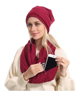 女式女用环状围巾女款轻便可转换无限大围巾包裹带隐藏式拉链口袋弹性旅行围巾