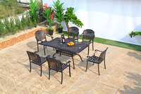 Ensemble de table et de chaises rectangulaires en aluminium pour l'extérieur, meubles de jardin, patio, pour restaurant et hôtel, table et chaises de salle à manger en métal, prix bas