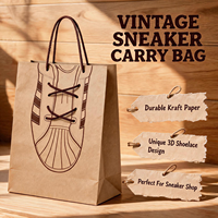 Sac de transport vintage pour baskets, sac de courses personnalisé en papier kraft avec poignée lacet 3D pour emballage cadeau de magasin de chaussures, vente en gros