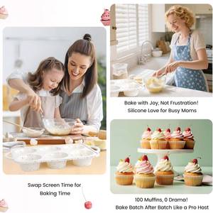 MUYULINS - Molde para Cupcakes de Silicona Grande, Color Beige, 6 Tazas, Antiadherente, Libre de BPA, con Marco Reforzado de Metal, Apto para Horno, Estilo Americano - Product Image 6