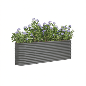 Jardinera elevada de acero D0100H7P238 de 88.2x15.7x26.8 pulgadas, color gris con recubrimiento en polvo, rectangular, para macetas de exterior. - Product Image 1