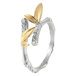 Yunnique – bague en cristal avec motif feuille de bambou, ton or et argent, pierres serties, bijoux à porter au quotidien pour femmes - Product Image 5