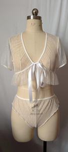 Ropa interior erótica de encaje transparente Puntos blancos Sheer Girls Mujeres Lencería sexy transparente Conjunto de lencería de 2 piezas T String - Product Image 6