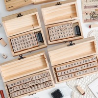 Ensemble de tampons en bois vintage avec lettres et chiffres, boîte de rangement en bois naturel pour journal, scrapbooking, artisanat