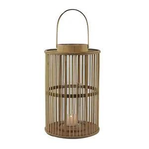 Cinese dritto tipo di tubo di bambù è intrecciato built-in vetro decorazione di legno supporto di candela lanterna