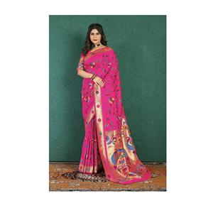 Saree en soie pure d'excellente qualité pour le corps entier et le travail Zari pour les festivals et les fêtes du fournisseur indien - Product Image 1