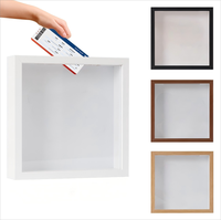Bingkai Kotak Bayangan Persegi 15x15cm MDF Akrilik Transparan Depan 3cm Kedalaman Slot Bukaan Atas Gaya Sederhana Pemasangan Dinding Putih