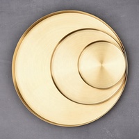 Clásico de acero inoxidable redondo oro baratija bandeja de joyería de metal oro, bandeja decorativa,