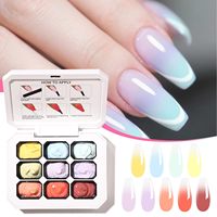 Palette de gel à ongles UV pailleté 9 couleurs AOBOO, kit de gel à ongles avec éponges à ongles, créez de magnifiques dégradés et des motifs floraux pour un nail art sublime.