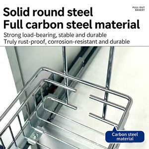 Organisateur de placard supérieur double, étagère coulissante à deux niveaux, glissière à roulement à billes, finition chromée, design moderne pour cuisine - Product Image 5