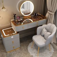 Tocador Contemporáneo de Lujo con Espejo Extensible Ajustable, Luces LED y Construcción Duradera de Madera Sólida para Apartamento/Sala de Estar