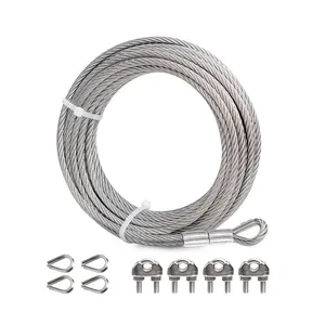 1/4 "Cáp thép không gỉ 50ft 7x19 Cáp máy bay với các vòng và thimble cho sân Zipline/thuyền thang máy/boong lan can