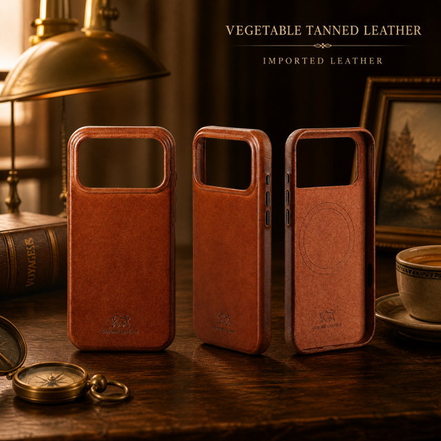 Italy Vegetable Tanned Leather Luxury Shockproof Magnetic Phone Case for 17/16/15/14