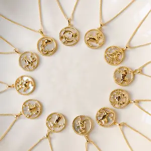 Moda kabuk oniki takımyıldızları sikke kolye 18k Pvd altın kaplama paslanmaz çelik zodyak kolye takı kadınlar için