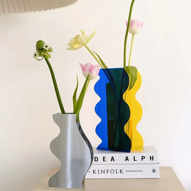 Акриловая зеркальная ваза, абстрактная волна, цветочные украшения, украшение для дома